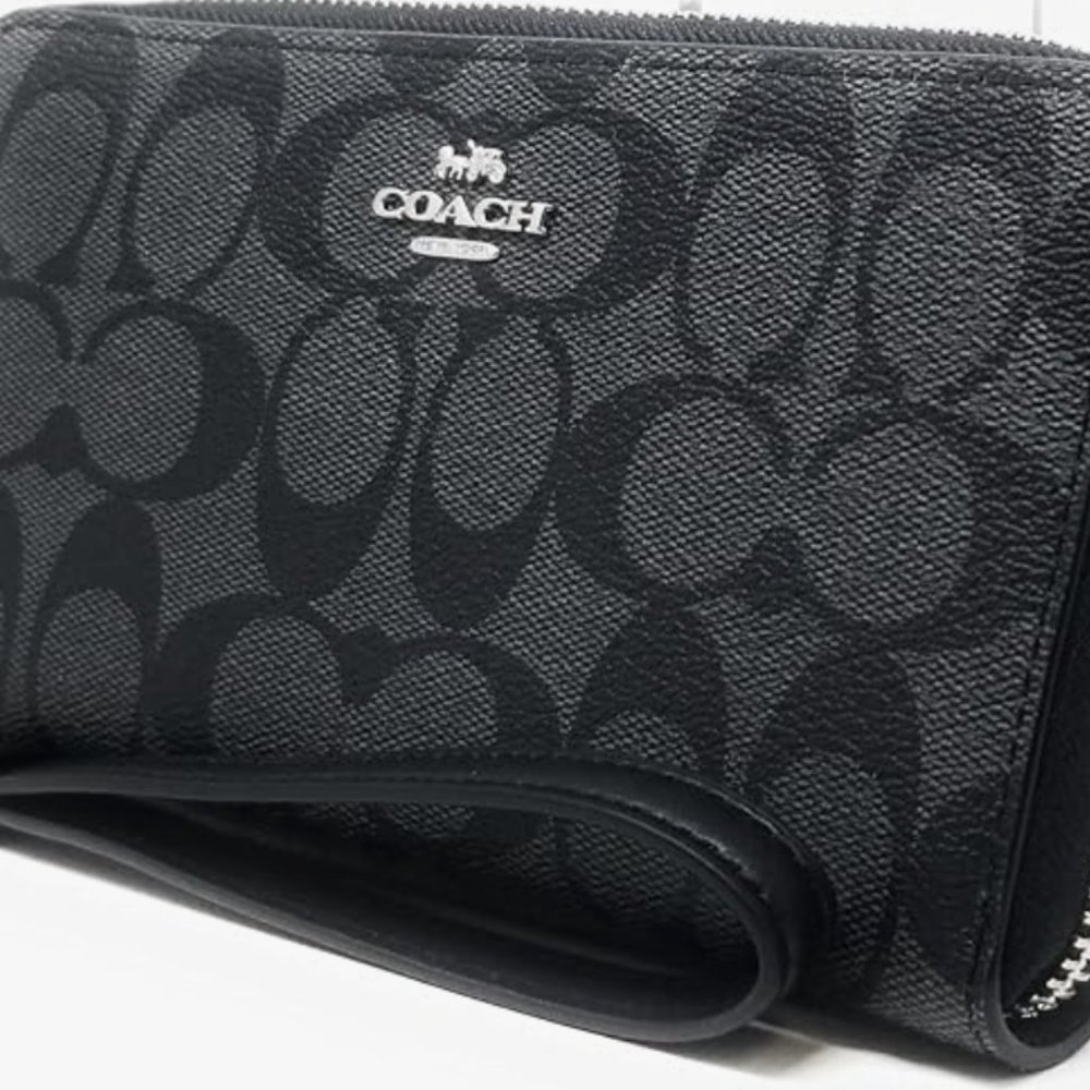 COACH Women's Long Zip Around Wallet In Signature Canvas (Graphite - Black)